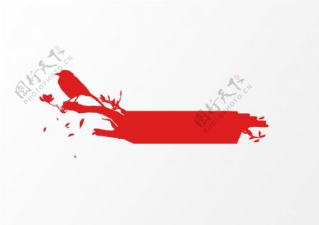 红色剪纸鸟儿标题元素