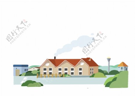 欧洲小镇村庄城市春天风景底框海报边框底部边框