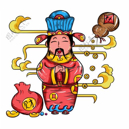 中国风手绘福袋财神爷