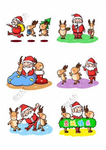 卡通圣诞老人驯鹿合集png透明底