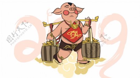 2019年猪年喜庆创意插画