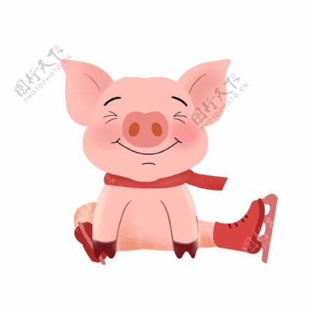 喜庆新年猪年溜冰猪免扣插画
