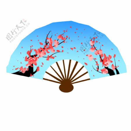 中国古风蓝色樱花折扇