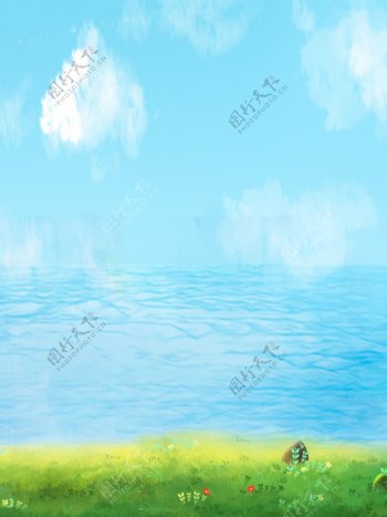 卡通夏日海洋草地度假休闲背景图