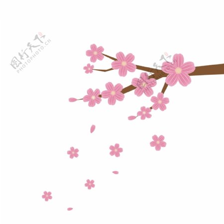 原创粉色日本樱花花枝树枝元素