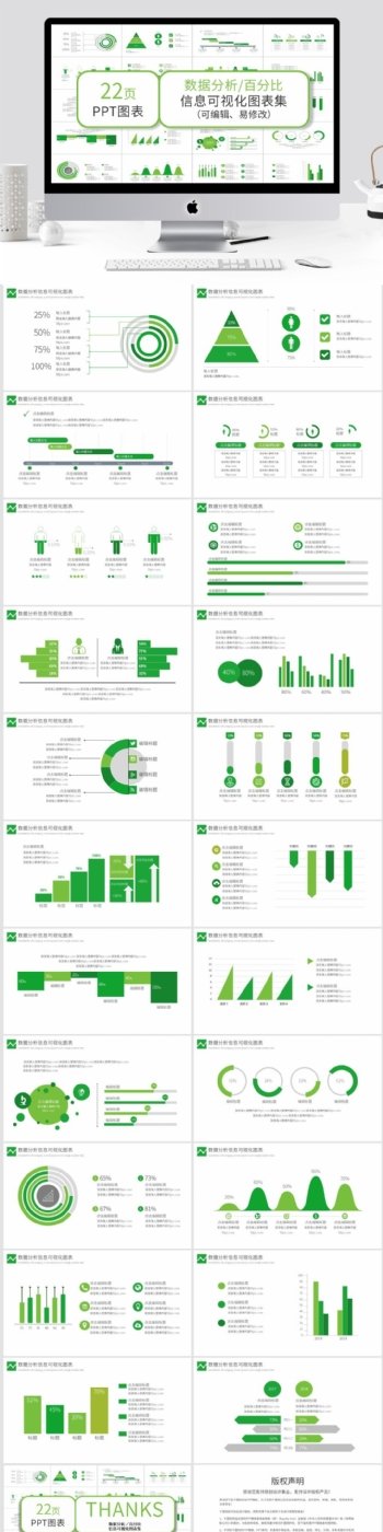 绿色数据分析百分比信息可视化PPT图表