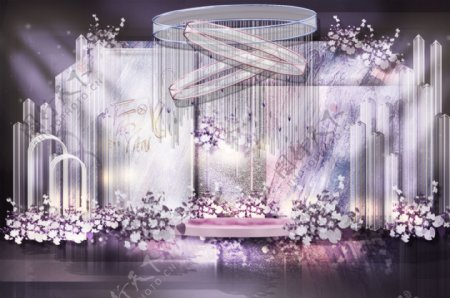 紫粉色合影区婚礼效果图