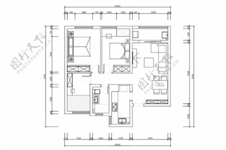 三房户型家装CAD平面图