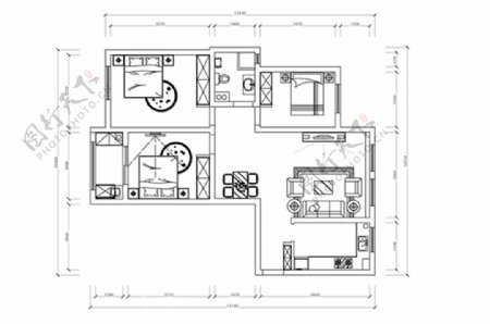 三房户型CAD家装平面图