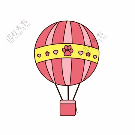 卡通猫爪粉色热气球爱心星星元素