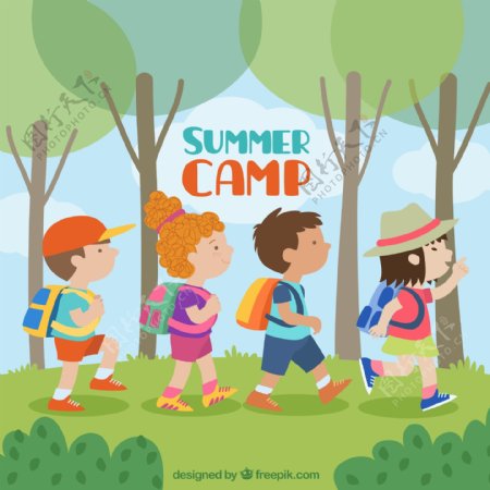 创意夏季野营的儿童
