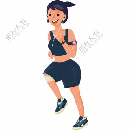 女孩子跑步健身插画