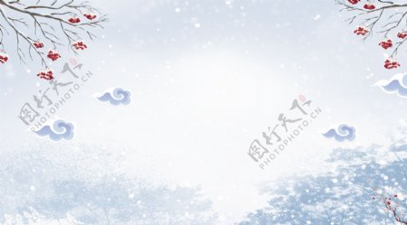 唯美冬季雪地雪景插画背景