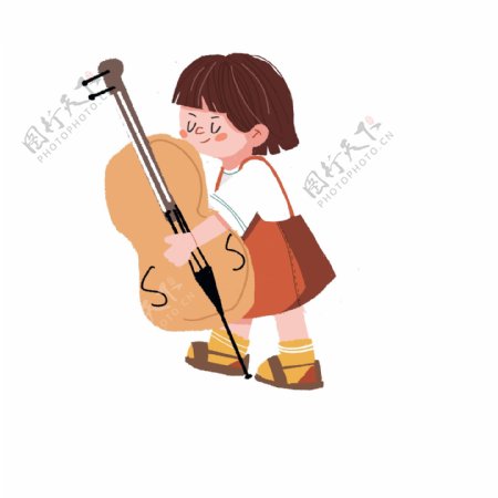 卡通可爱拉大提琴的女孩
