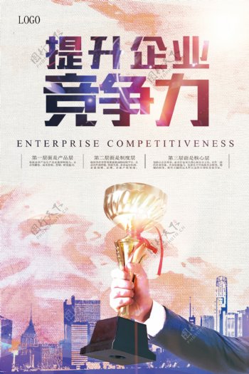 创意奖杯荣耀提升竞争力企业文化海报