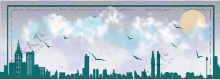 夏季扁平化手绘上海广告背景