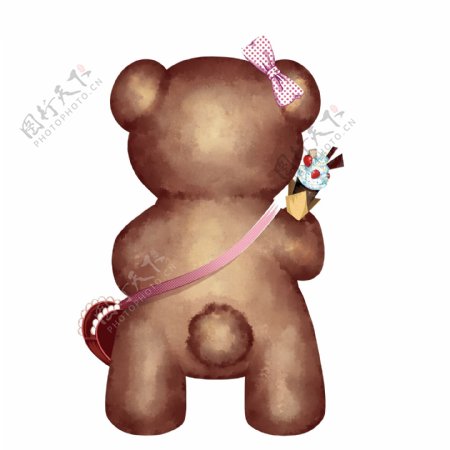 背对小熊卡通可爱泰迪熊