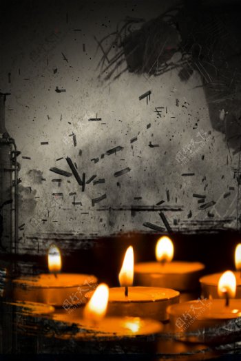 地震自然灾害蜡烛祈祷背景海报