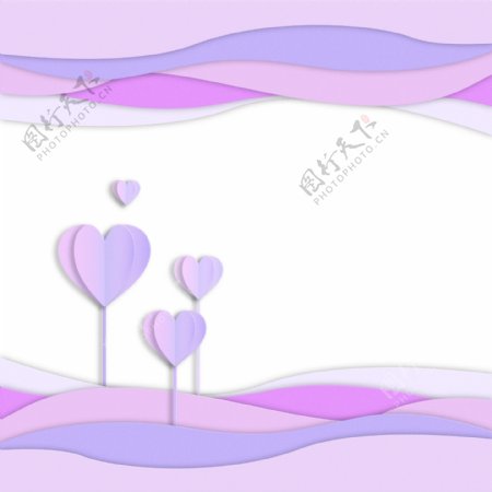 简约立体剪纸风紫色爱心边框
