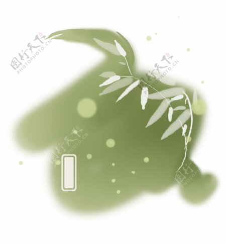 淡彩绿色竹叶墨迹标题框