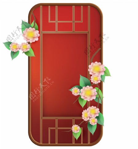 红色窗子花卉中式婚礼装饰
