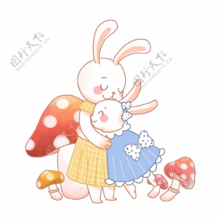 母亲节动物兔子拥抱卡通