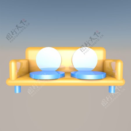 C4D立体仿真橙色沙发