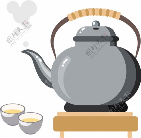 银灰色茶具茶壶插画