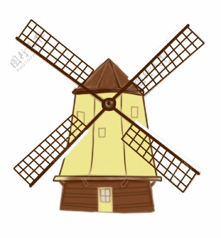 褐色的风车建筑插画