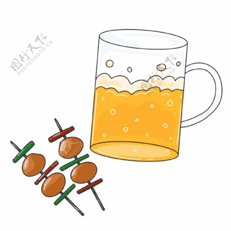 烧烤啤酒卡通插画
