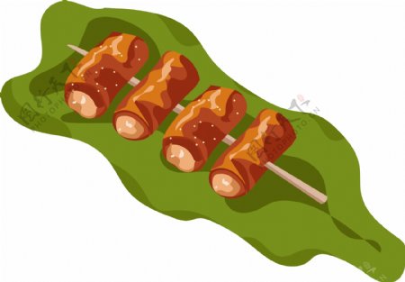 美味的烤串香肠插画