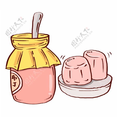 美味的粉色布丁插画