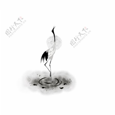 清明节黑白色系气水墨静默仙鹤手绘图