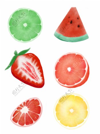 夏日水果柠檬柑橘西瓜草莓西柚切片清新