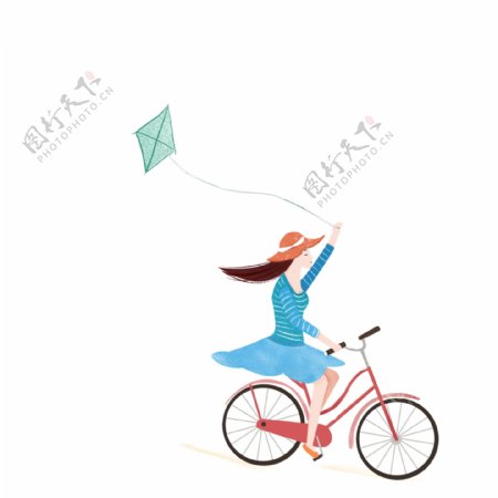 骑自行车放风筝的女孩图案