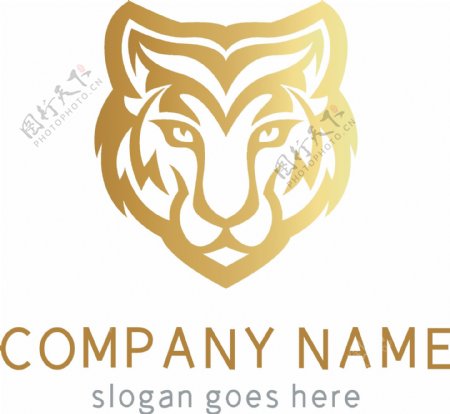 金色动物老虎头像logo