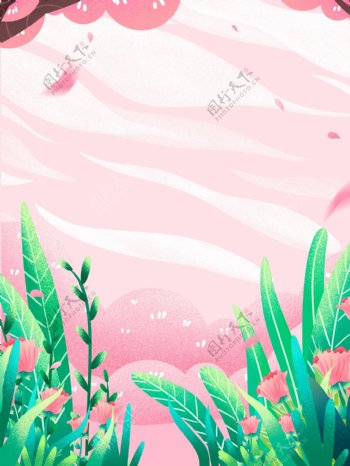 夏至节气粉色花丛背景素材