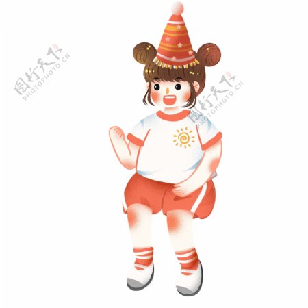 清新彩绘开心过儿童节带着礼帽的女孩子