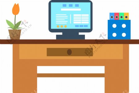 木质桌子办公电脑