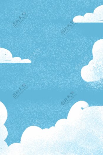 蓝色手绘卡通蓝天白云广告背景