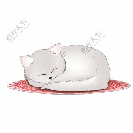 手绘睡懒觉的猫咪插画元素