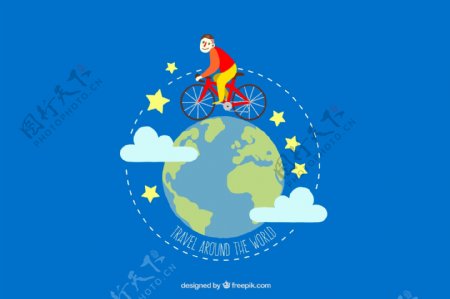 环绕地球骑自行车旅行的男子