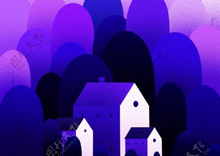 紫色卡通小屋
