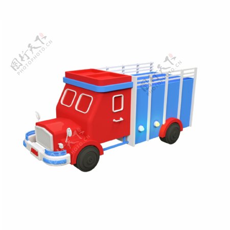 C4D卡通红蓝小卡车3D模型