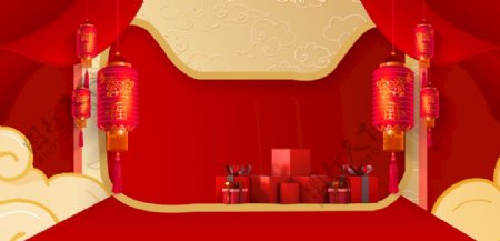 淘宝天猫圣诞节红金色舞台背景