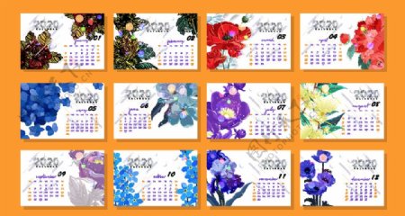 2020年花卉月历卡片矢量素材
