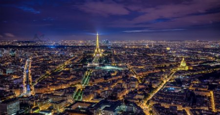 航拍巴黎夜景摄影