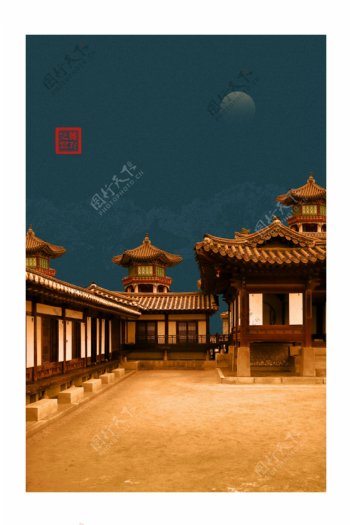 中国风古典宫廷古风院落客厅装饰