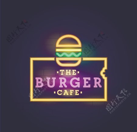 汉堡店咖啡屋霓虹灯光logo