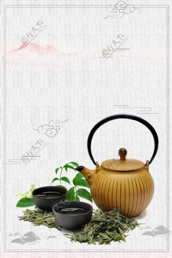 中国风茶叶茶杯茶壶海报